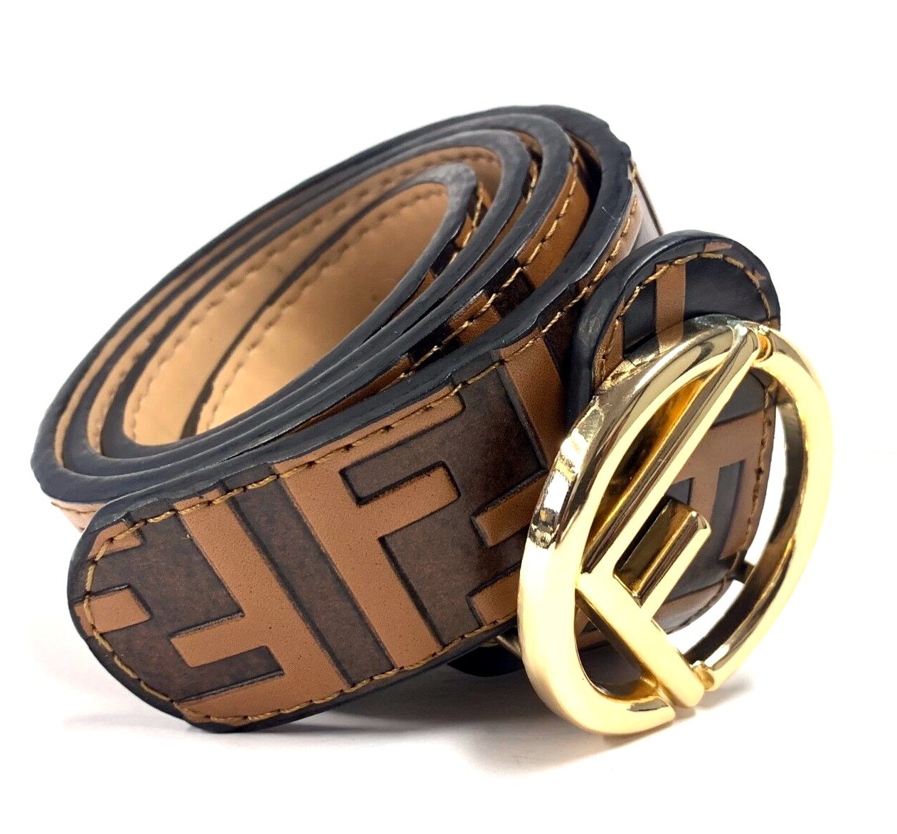 Fendi Belt | Size 34 or 85 cm | Tan Brown Leather Gold Buckle | FFF