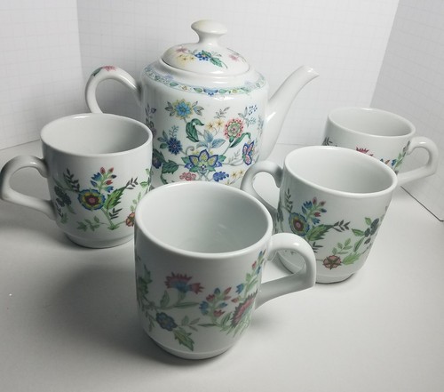 Vtg 80s Floral Teapot Andrea by Sadek Lot Trademasters Teacups 5pc Lot