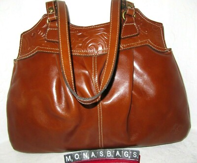 Patricia Nash Napoli Shoulder Satchel Bag Florence Brown Tooled Leather NWT $249