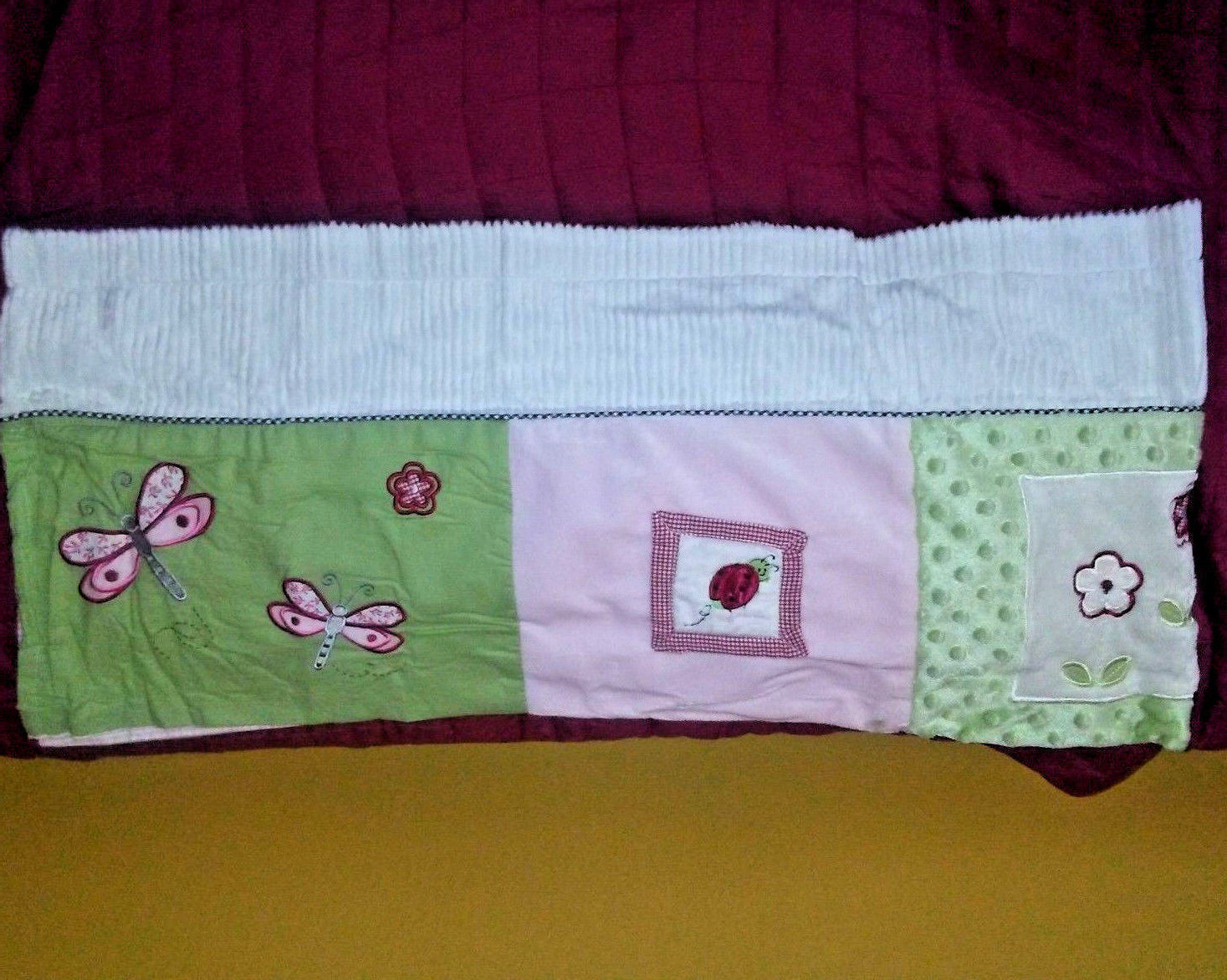 Kidsline Ladybugs Dragonflies Flowers Valance Chenille Minky Plush White Green