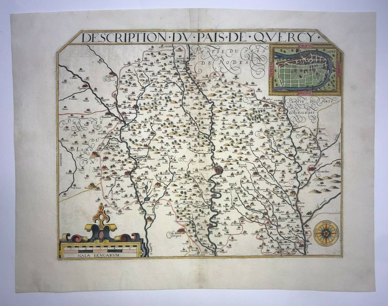 フランスアンティーク　MAP QUERCY FRANCE 1617 JEAN LE CLERC LARGE UNUSUAL ANTIQUE MAP
