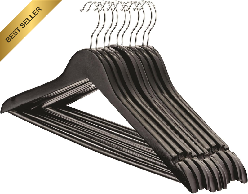 10 Black Wooden Hangers Suit Coat Dress Non-Slip Notches