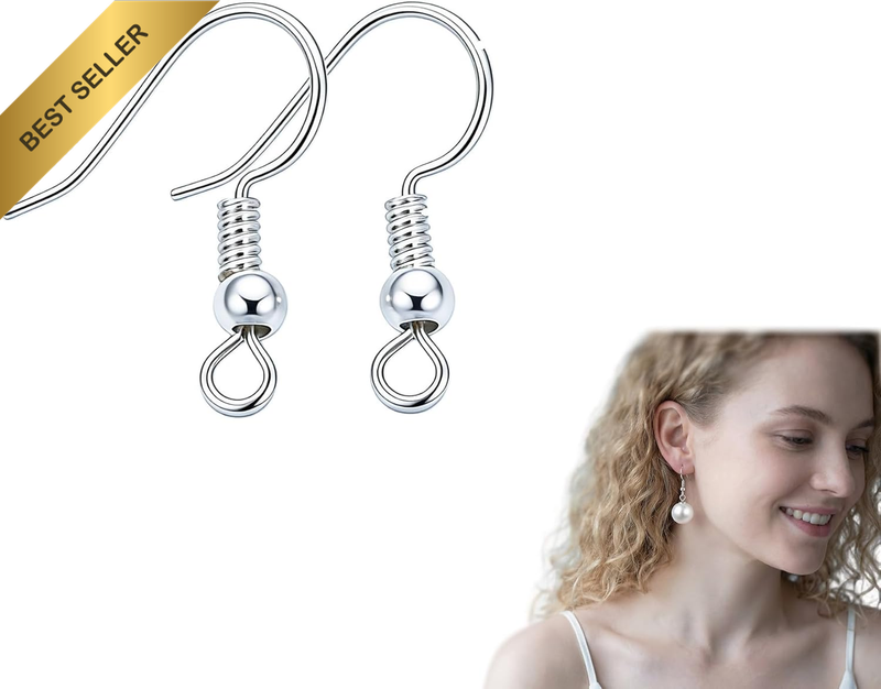 300Pcs Sterling Silver Earring Hooks with Jump Rings and Clear Silicone Back Sto