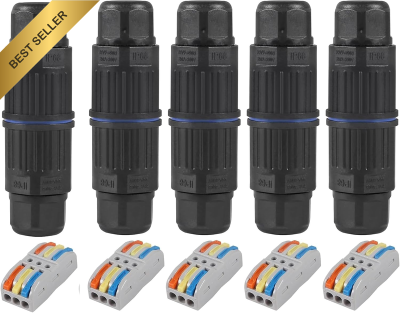 5PCS IP68 Waterproof Junction Box, Outdoor 3 Way Electrical Cable Connector, Rep