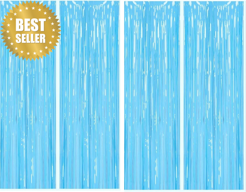 4 Pack Blue Foil Fringe Curtains Tinsel Streamer Party Photo Backdrop