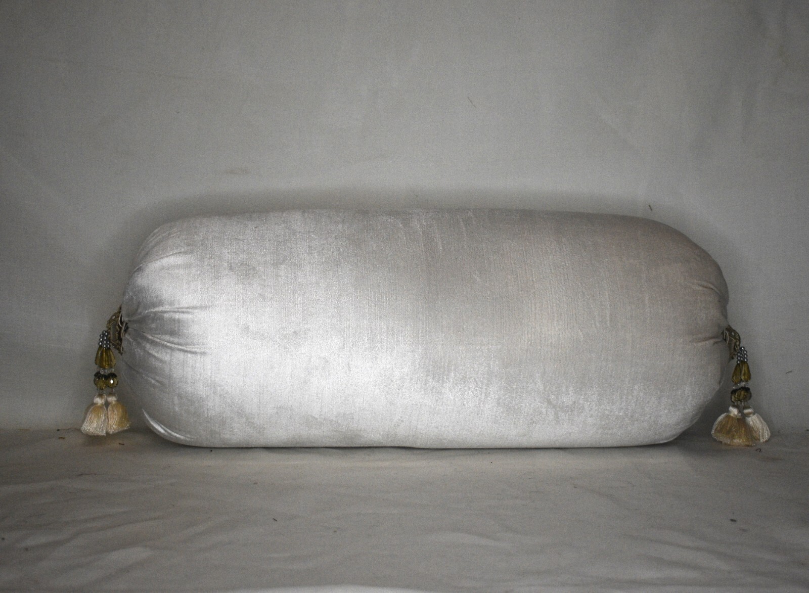 velvet bolster decorative throw pillow with beaded tassel fringe black white