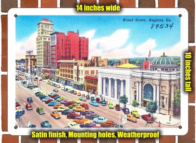 METAL SIGN - Georgia Postcard - Broad Street, Augusta, Ga.