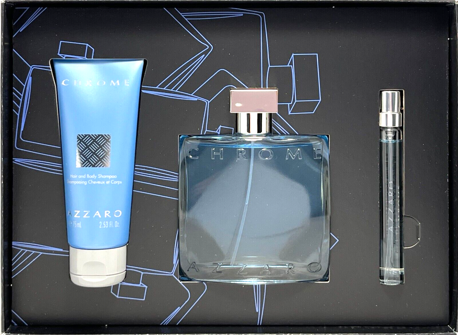 AZZARO CHROME 3 PCS GIFT SET FOR MEN EDT SPRAY 3.3 Oz