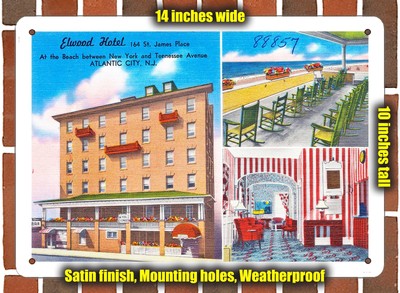 METAL SIGN - New Jersey Postcard - Elwood Hotel, 164 St. James Place, at the Be