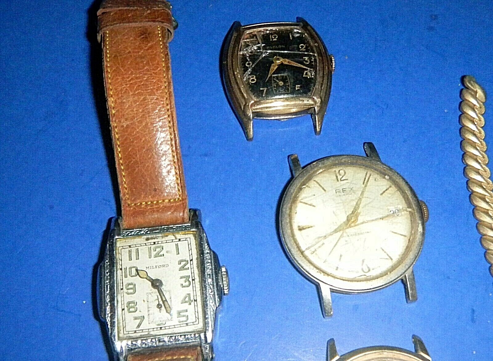 Parts Lot of Once Nice Stem-Wound Watches - Timex, Rex, Avalon, Enzo+ 2 GF Bands