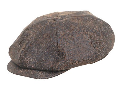 Mens Pig Leather 8 Panel Brown Newsboy Baker Boy Gatsby Flat Cap 