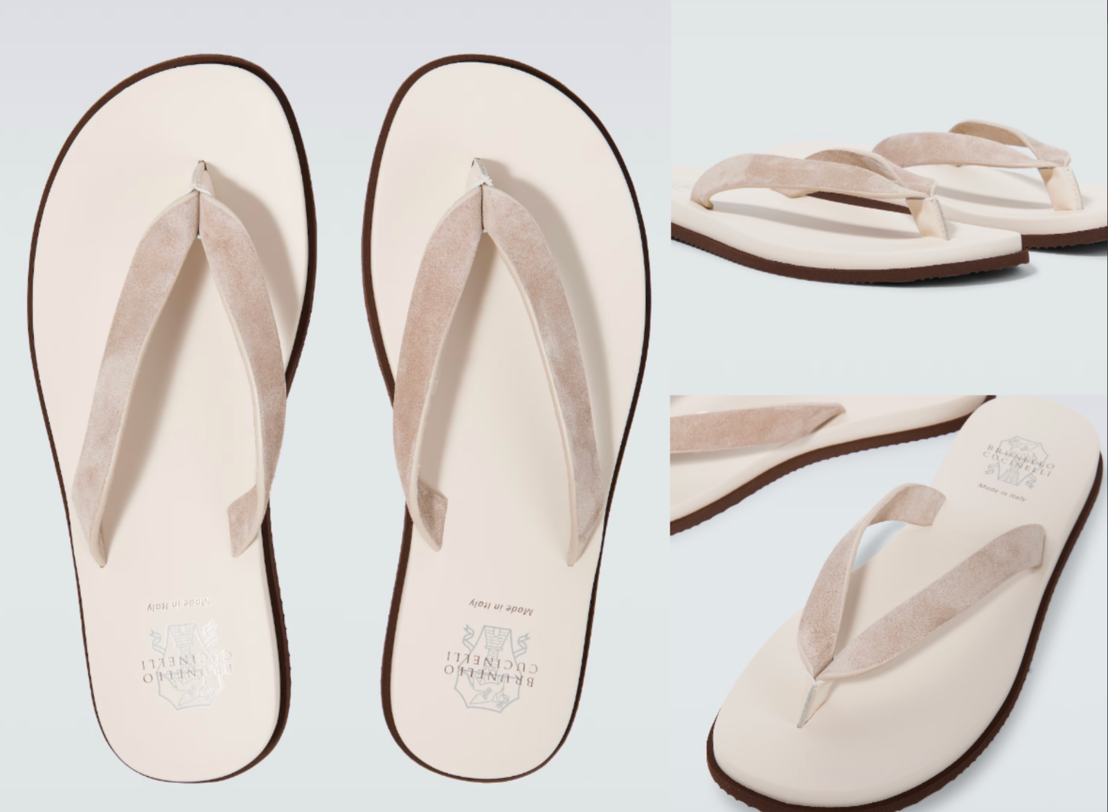 Brunello Cucinelli Suede Leather Flip Flops Sandals Shoes