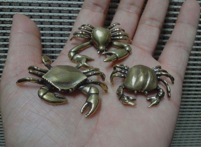 Vintage Style 3Pcs Solid Brass Copper Cute Crabs Animals Statues