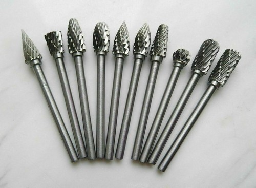 10pcs 1/8" Tungsten Carbide Burr Rotary Drill Bits Tools Cutter Files Set Shank