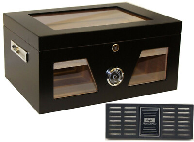 HUMIDOR FÜR 100 ZIGARREN HYGROMETER ZEDERNHOLZTABLETT KRISTALLGLAS CUTTER