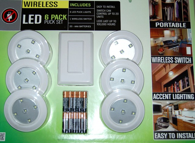 LightMates 6 Pack LED Puck Light Set w/ Remote Wall Switch u0026 Batteries ...