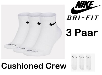 Nike Quarter 3 Paar Dri-Fit Everyday Tennissocken Cotton Cushioned Crew White