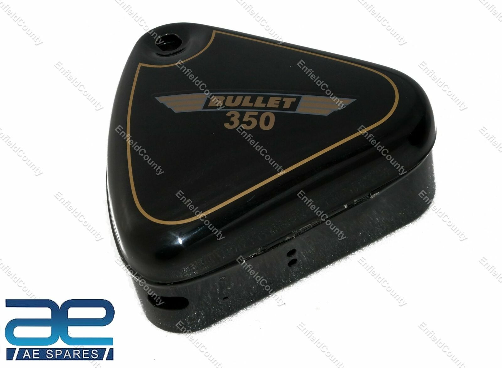 For Royal Enfield Bullet 350 Black Painted Curved Lid Steel Tool Boxes Pair 