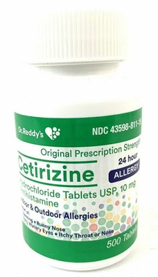Dr. Reddy's Cetirizine Hydrochloride USP 10mg 24HR Allergy Relief 500ct 6 Pack