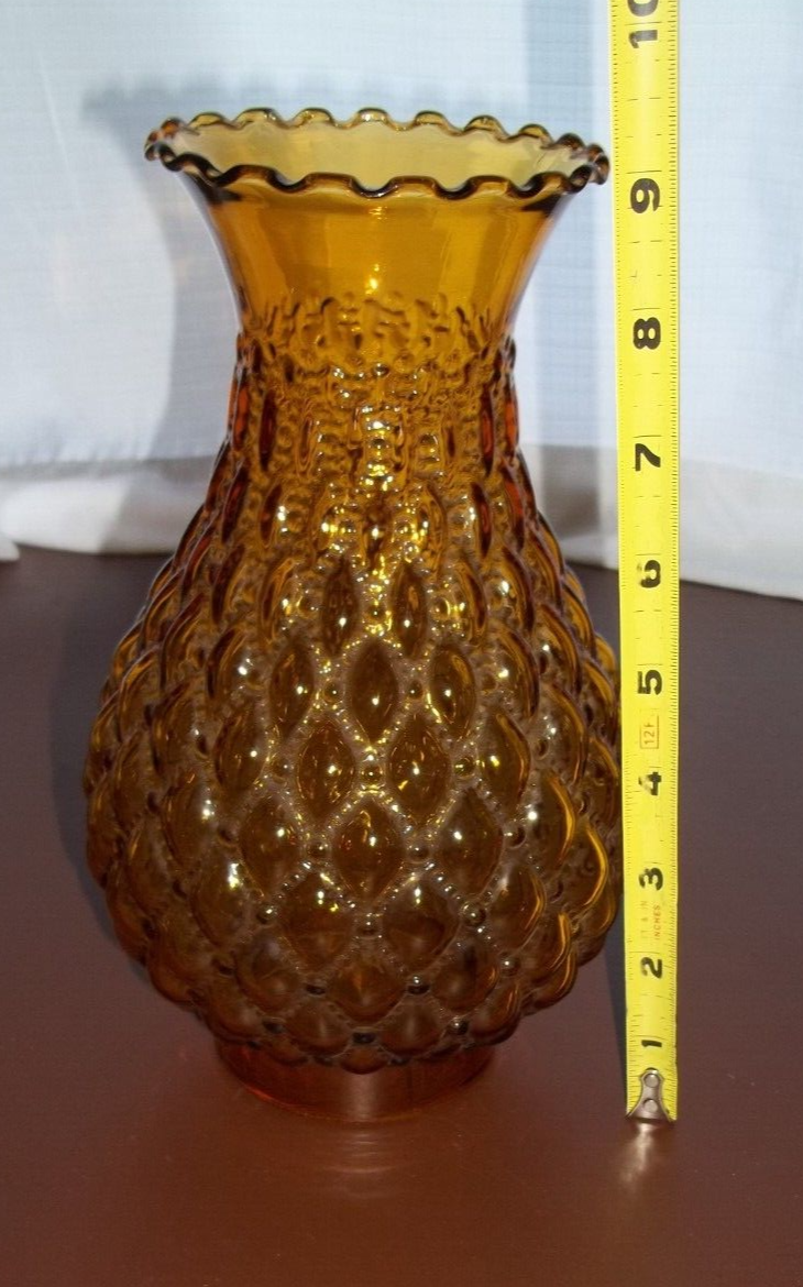 Vintage Amber Glass Quilted Diamond Replacement Lamp Chimney Vintage Amber Glass Quilted Diamond Replacement Lamp Chimney