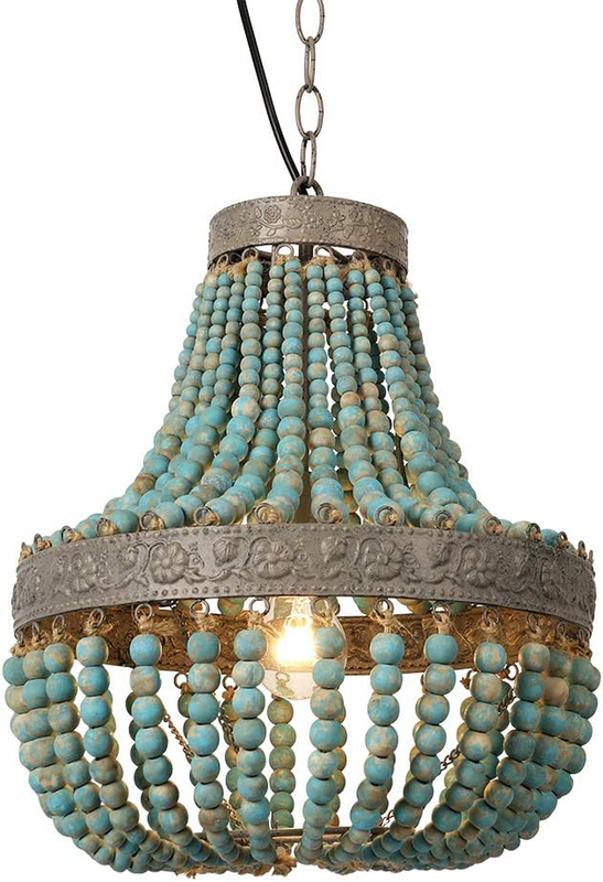 Wood Bead Chandelier Pendant Lights Gray Blue Finishing Retro Vintage Antique Ru