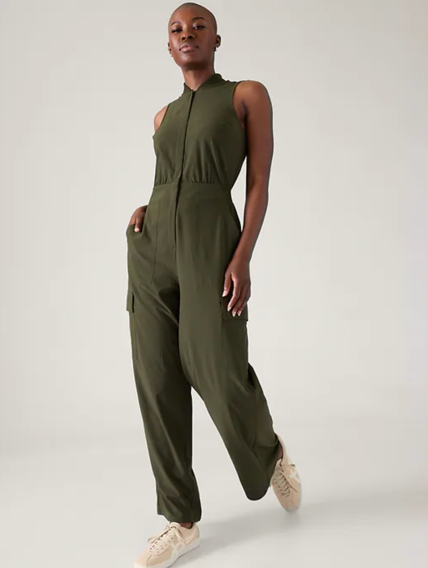 New Athleta 8 Brooklyn Utility Jumpsuit Aspen Olive Green