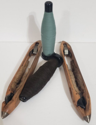 Industrial Age Weaving Shuttles & Spools Of Thread. Set Of 2 Each
