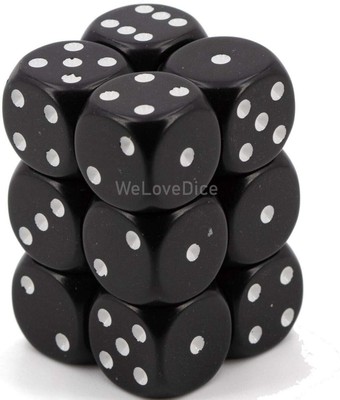 Chessex Dice Set 12 D6 16Mm Black with White (12), One Size 