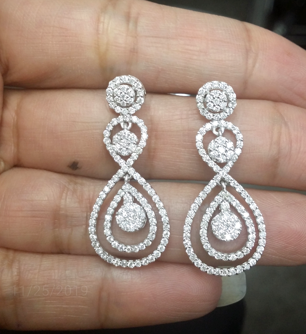 Pre-owned Handmade Deal 1.70ct Natural Round Genuine Diamond Drop Dangle Earrings 14k White Gold