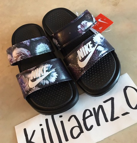 nike black floral slides