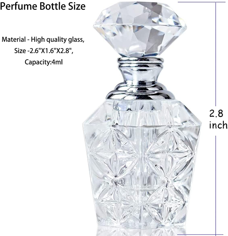 Refillable Bottle for Perfume, Clear Art Carved Crystal, 4 M