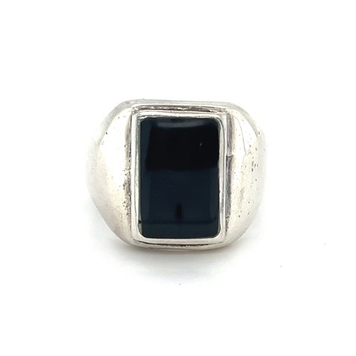 LARGE ONYX STERLING SILVER RING SIZE 14.5 15.4 X 9.8 MM 10.7