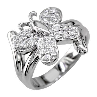 Pre-owned Sterling Butterfly Ring With Cubic Zirconias In  Silver