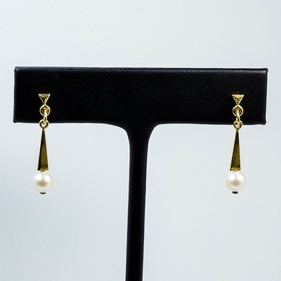 14K Yellow Gold Freshwater Pearl Drop Earrings w/ Butterfly Backs 2.1 grams