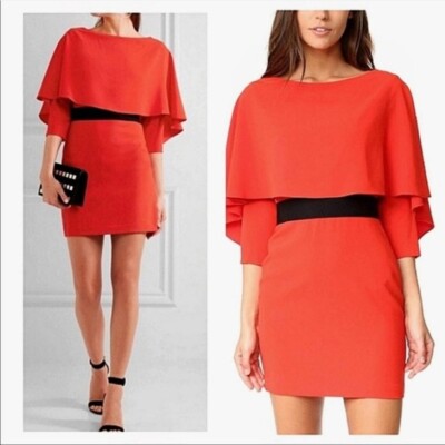 Alice + Olivia 'Cairo' Cape Sheath Crepe Dress Poppy Red Size 4