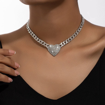 Women Necklace Heart Pendant 18K Gold Silver Plated Chunky Stainless Steel Chain