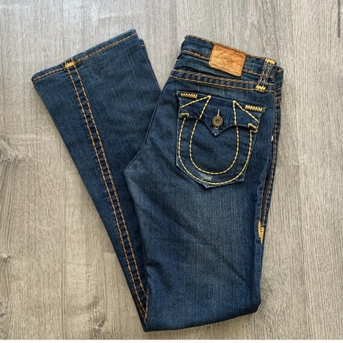 True Religion “Joey Big T” Orange Stitch Jeans Womens Size 29