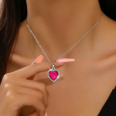 Womens Necklace Heart Love Cubic Zirconia Pendant Silver Stainless Steel Jewelry