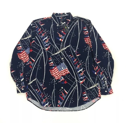 

НОВАЯ мужская рубашка на пуговицах с длинным рукавом Polo Ralph Lauren с флагом США синего цвета размер XLT 2XLT, Синий