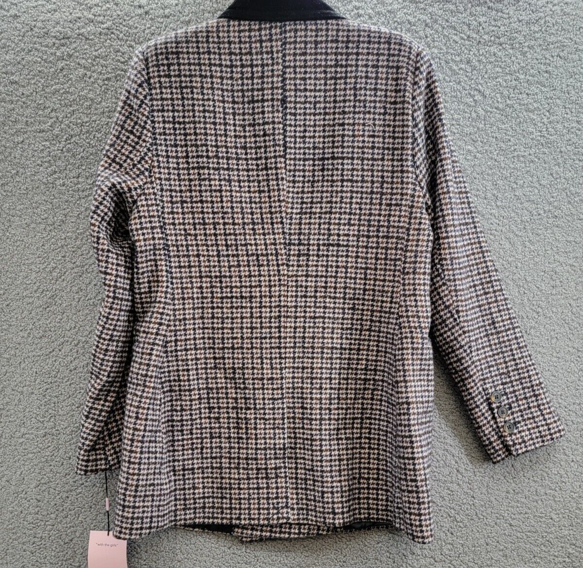 Avec Les Filles Velvet Lapel Wool Blend Blazer Women's L Camel/Black Houndstooth - Picture 13 of 20