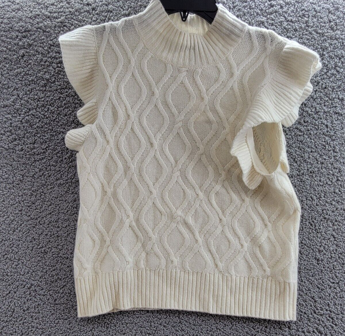 AQUA Cashmere Diamond Knit Cashmere Sweater Women's S Ivory Mock Neck Pullover - Picture 2 of 15