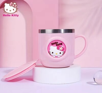 Hello Kitty Sanrio Insulated Milk Cup With Measurements Lid Mug Pink