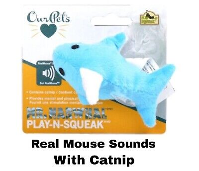OurPets Play-N-Squeak Mr. Narwhal Cat Toy - Motion Act. Real Mouse Sound, Catnip
