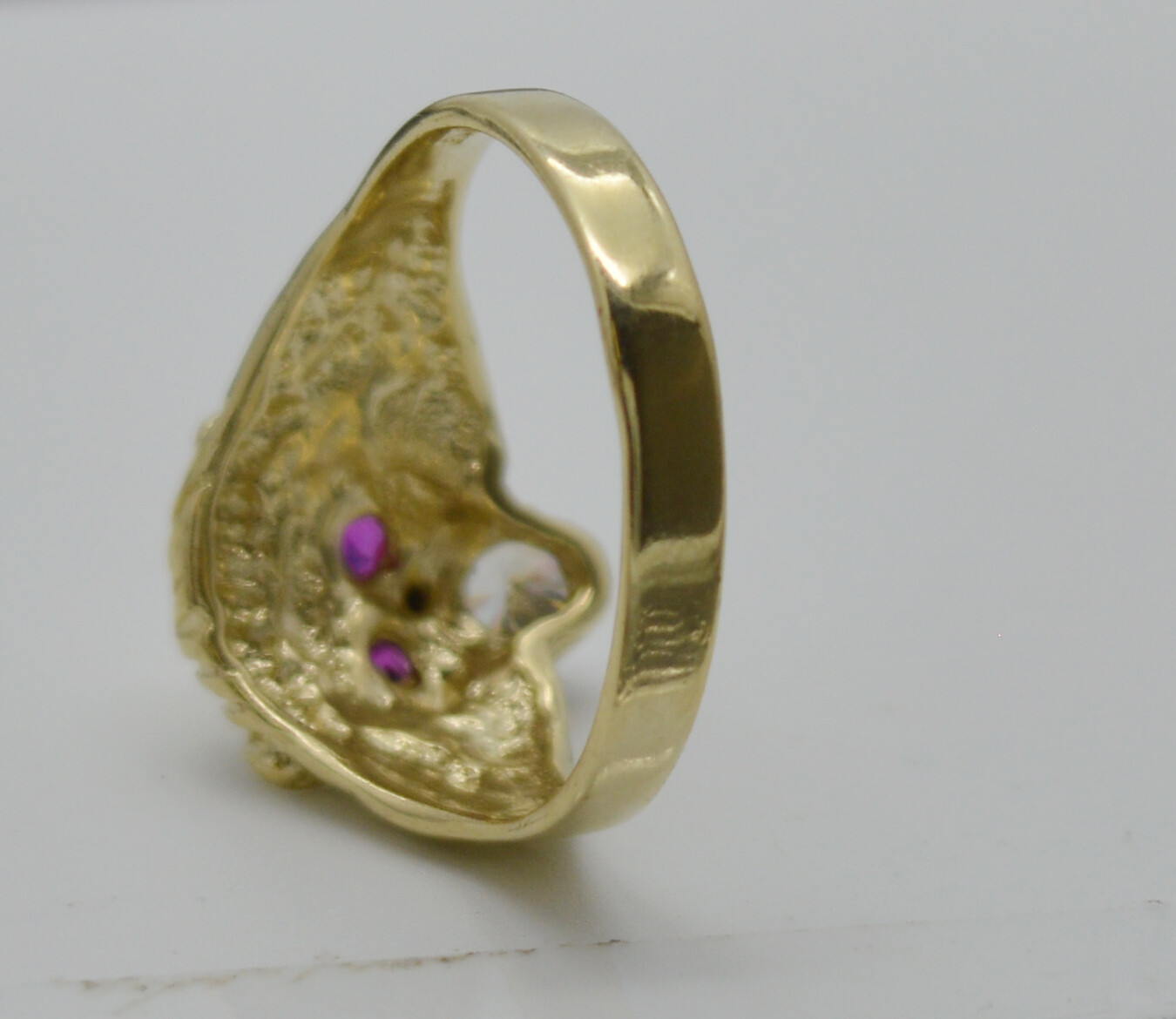 Pre-owned Head Real Solid 10k Yellow Gold Mens Red Eye Lion  Ring 2.9 Grams All Sizes