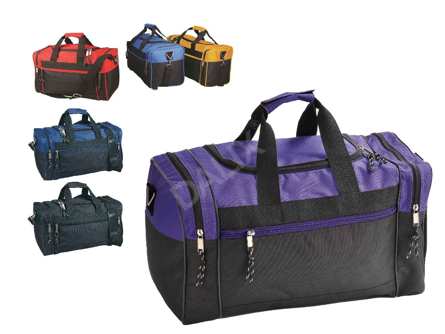 purple duffle bag with wheels