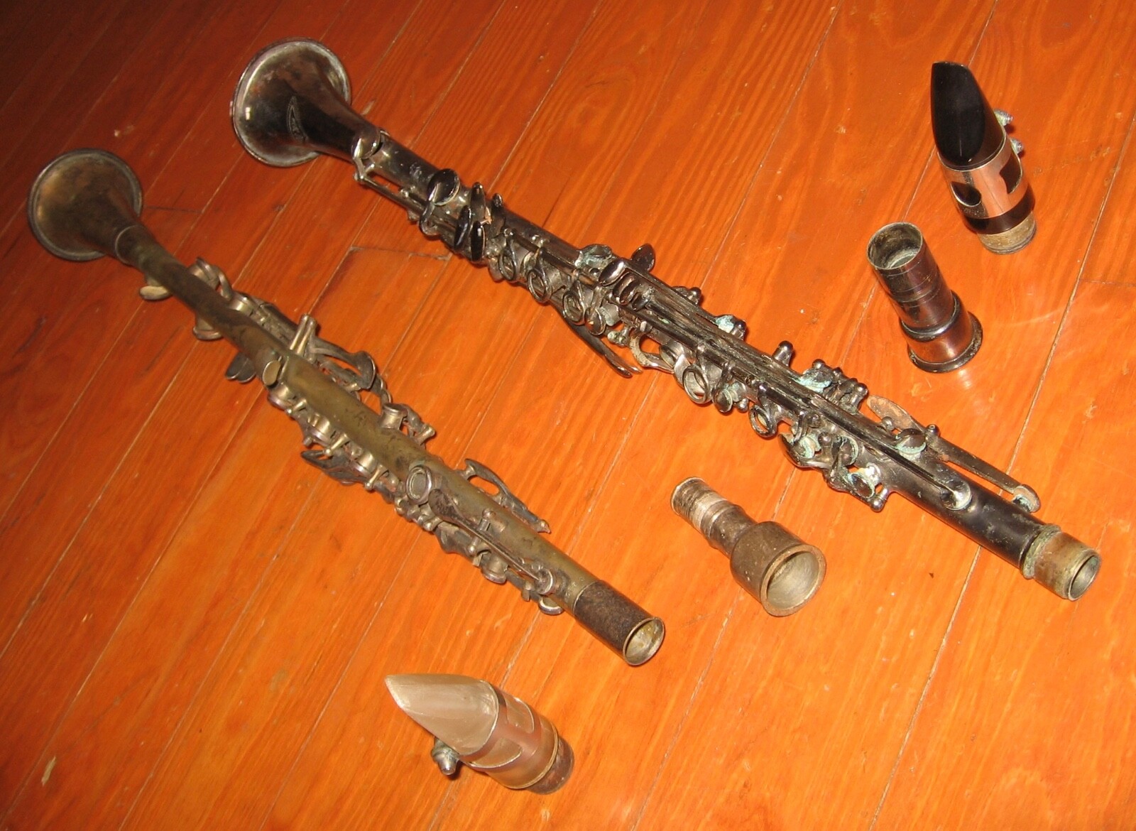 Two Metal Clarinets. 