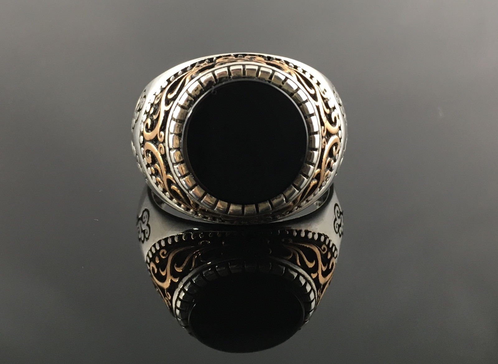 925 Sterling Silver w/ filigree Black Onyx Stone Men's Ring