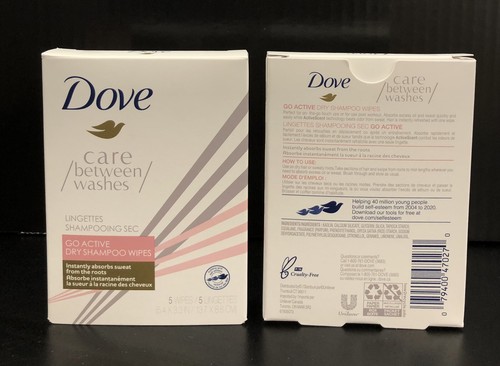 2 Pack Of Dove Care Between Washes Go Active Dry Shampoo Wipes 5 Each Pack NEW!