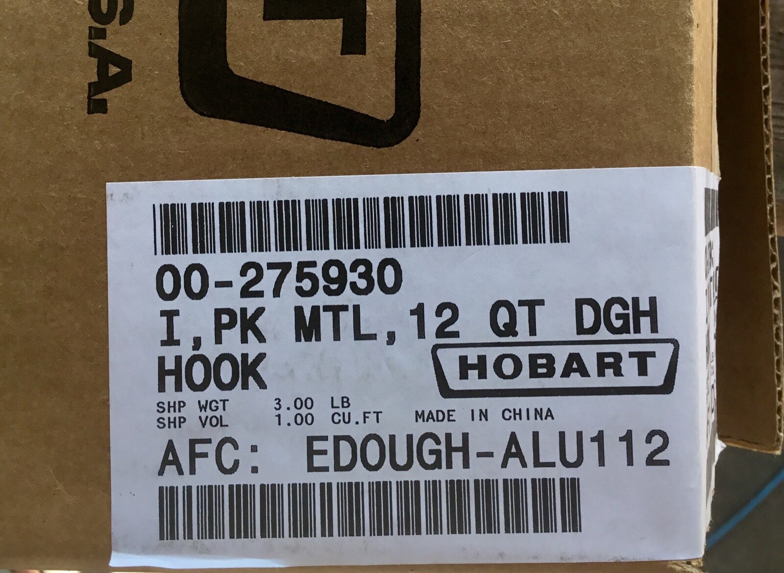 HOBART 00-275930 DOUGH HOOK-12 QT