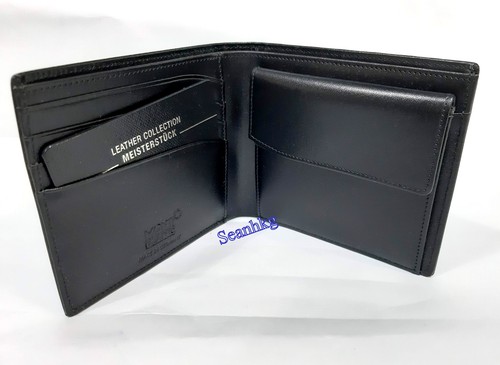 Pre-owned Montblanc Meisterstück Wallet 4cc Flap Coin Case Black Leather Authentic 7164